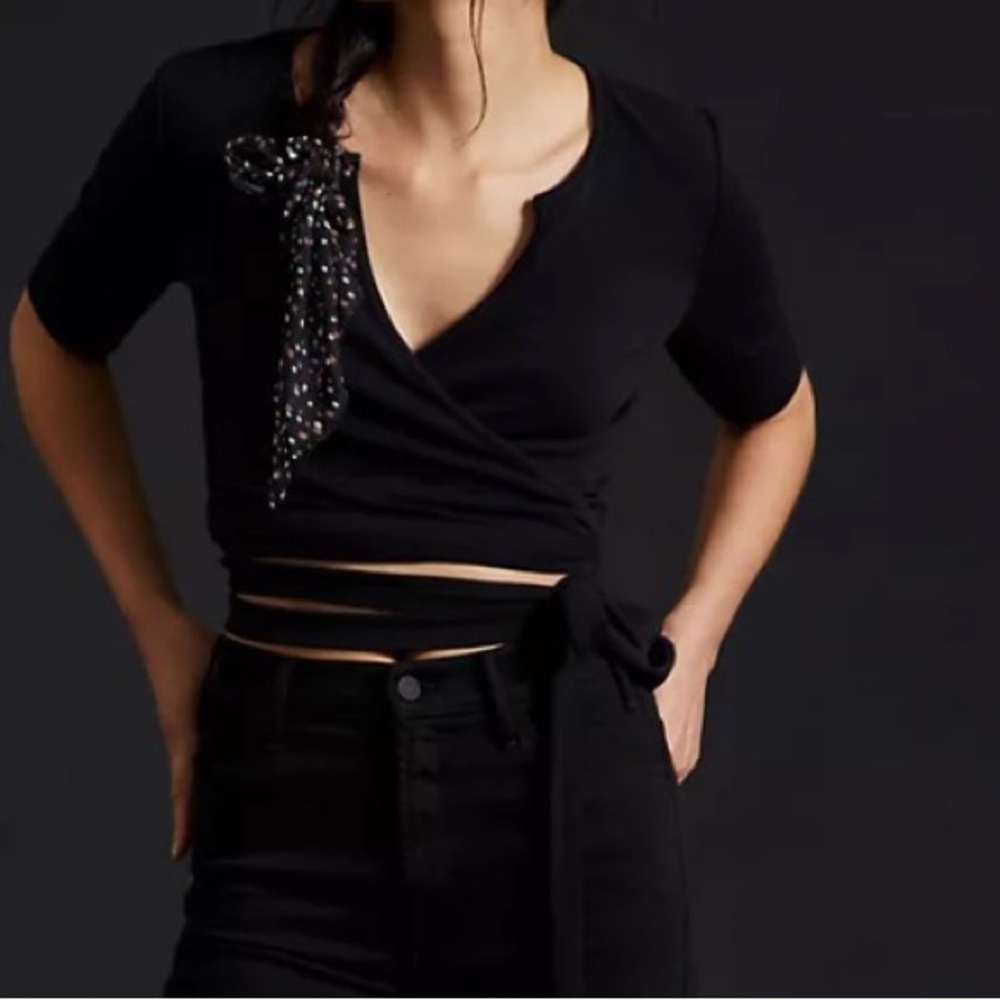 Anthropologie Maeve Ballerina Wrap Top Size M Black